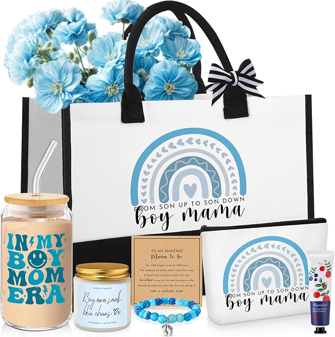 7 Sets Boy Mother Gifts for New Mom Gifts Tote Bag Makeup Bag Candle Bracelet by Yiyiring
