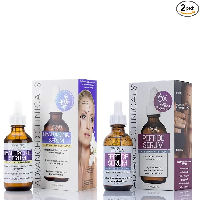 Advanced Clinicals Hyaluronic Acid Moisturizer Face Serum + Collagen Peptide by AdvancedClinicals