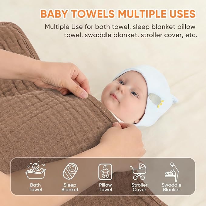 MIGIOL Muslin Hooded Baby Towels 100% Cotton ，Super Soft Muslin Baby Bath Towel - Image 3