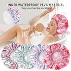 4 PCS Shower Caps for Women, Printing Bath Caps, Double Layers Shower Cap - Image 7