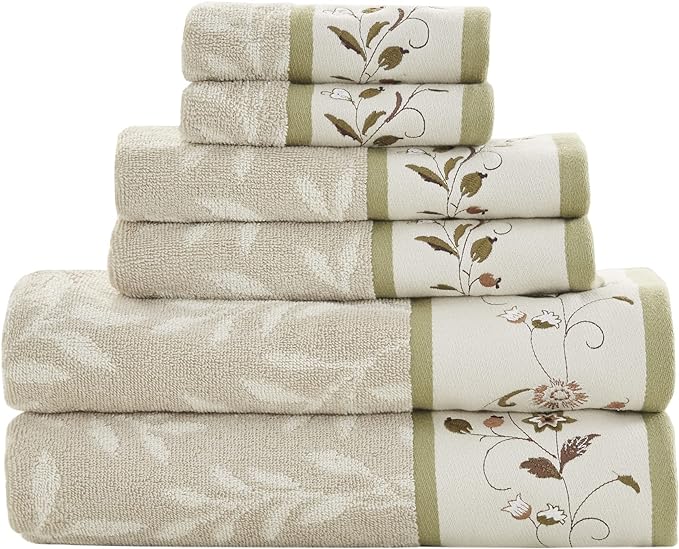 Madison Park Serene 100% Cotton Bath Towel Set Luxurious Floral Decorative by MADISONPARK