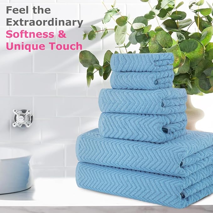 CASA COPENHAGEN Wave Textured 6 Pieces Towel Set- Dusty Blue, 550 GSM 2 Bath - Image 3
