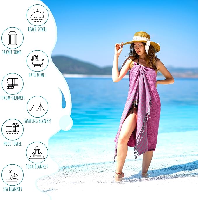 RAY SILVER Turkish Beach Towel – 100% Turkish Cotton 40"x71" Quick Dry - Image 3