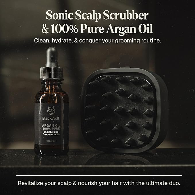 Black Wolf Sonic Scalp Head Massager & 100% Pure Argan Oil Bundle - Image 2