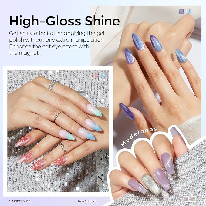 modelones Cat Eye Gel Nail Polish 6 Colors Red Green Silver Purple Blue Glitter - Image 3