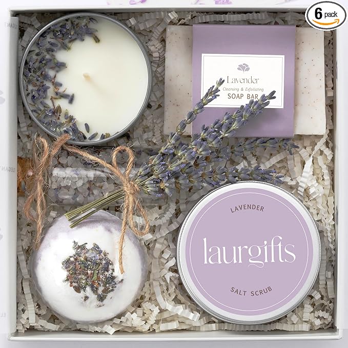 Mothers Day Gifts for Mom – Lavender Spa Gift Box, Small Candle Set by LaurGifts