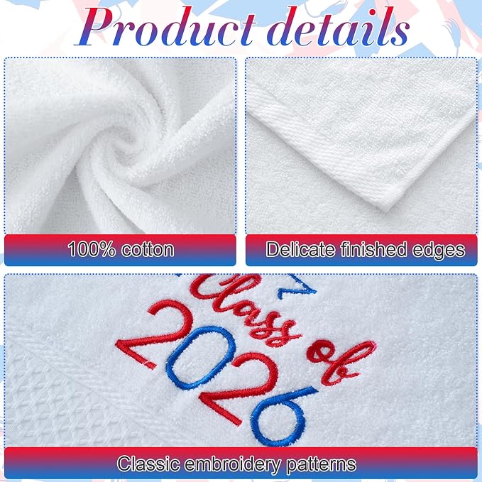 MASHAN Class of 2026 Graduation Hand Towels 3 Pack, 100% Cotton Soft Absorbent - Image 3