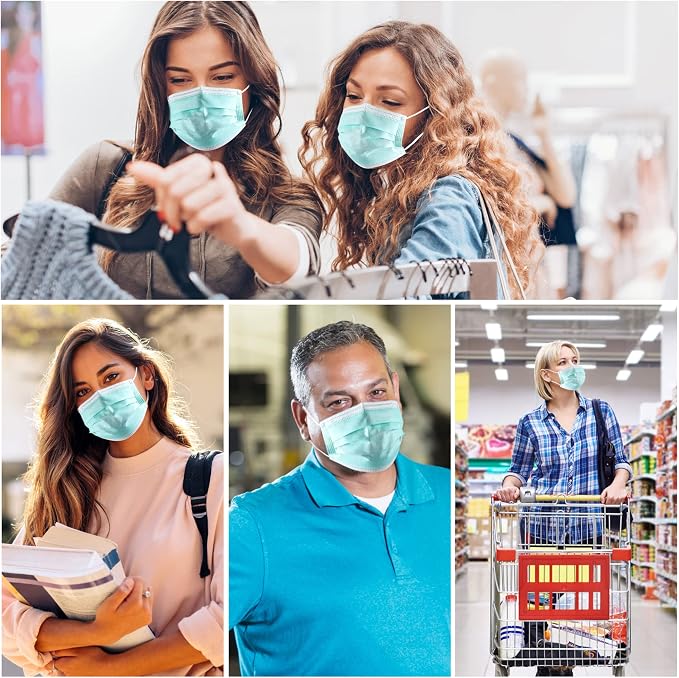 akgk Disposable Face Masks 100Pcs, 3 Layer Protective Face Mask Green Face Masks - Image 6