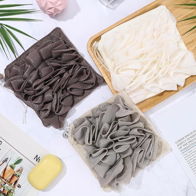 3 Pcs Washcloth Loofah Combo, 2 in 1 Bath Loofah Sponge - Image 5