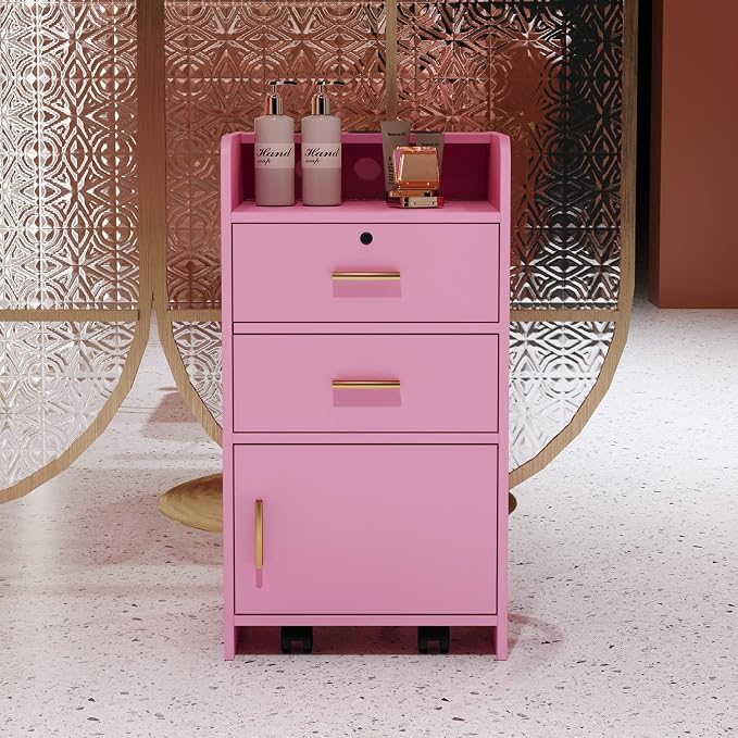 SSLine Modern Salon Station Pink Floor Stand Styling Sation Wood Salon Cabinet by SSLine