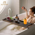 Hanobe Bathtub Tray Bath Caddy: 31" Wooden Tub Shelf - Image 2