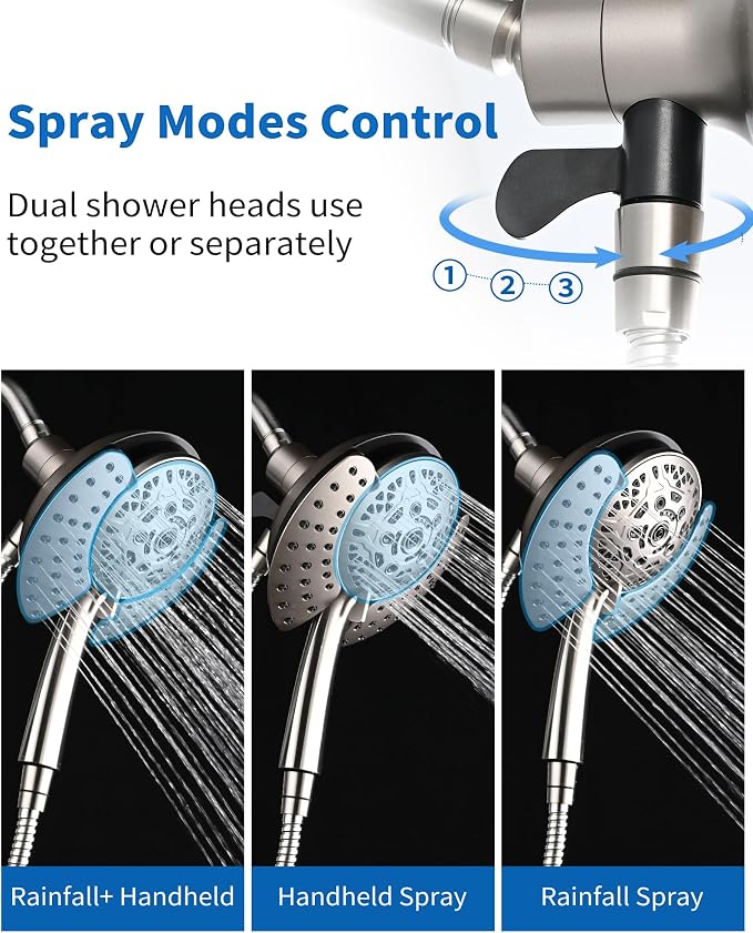 INAVAMZ Shower Heads with Handheld Spray Combo: 7.2" Rainfall Shower Head & - Image 3
