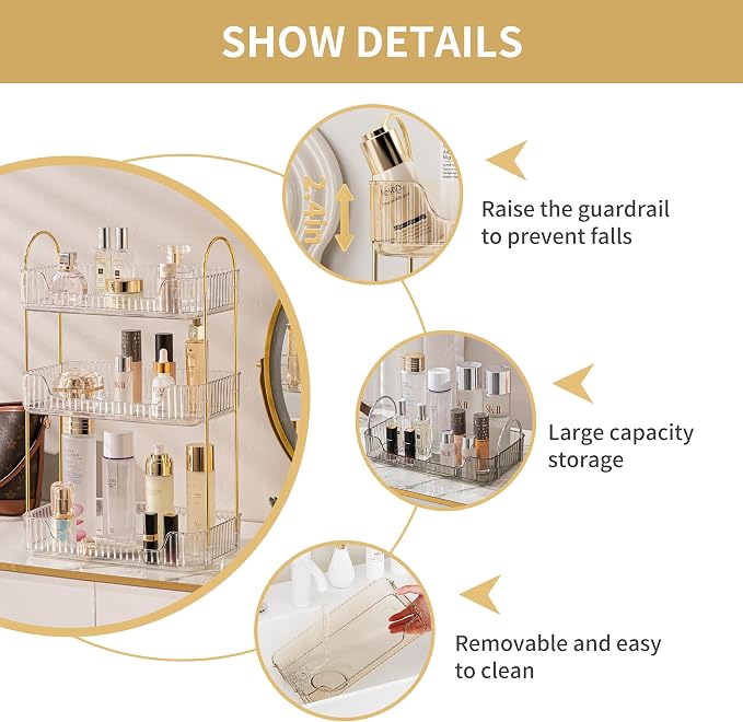 Akinbas 3 Tier Bathroom Organizer Countertop Makeup Perfume Tray Skincare - Image 5