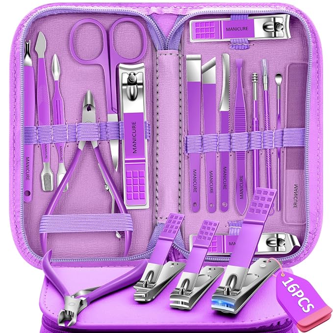 Manicure Set 16Pcs Professional Stainless Steel Pedicure Kit Mens Grooming Kit by BLESWIN