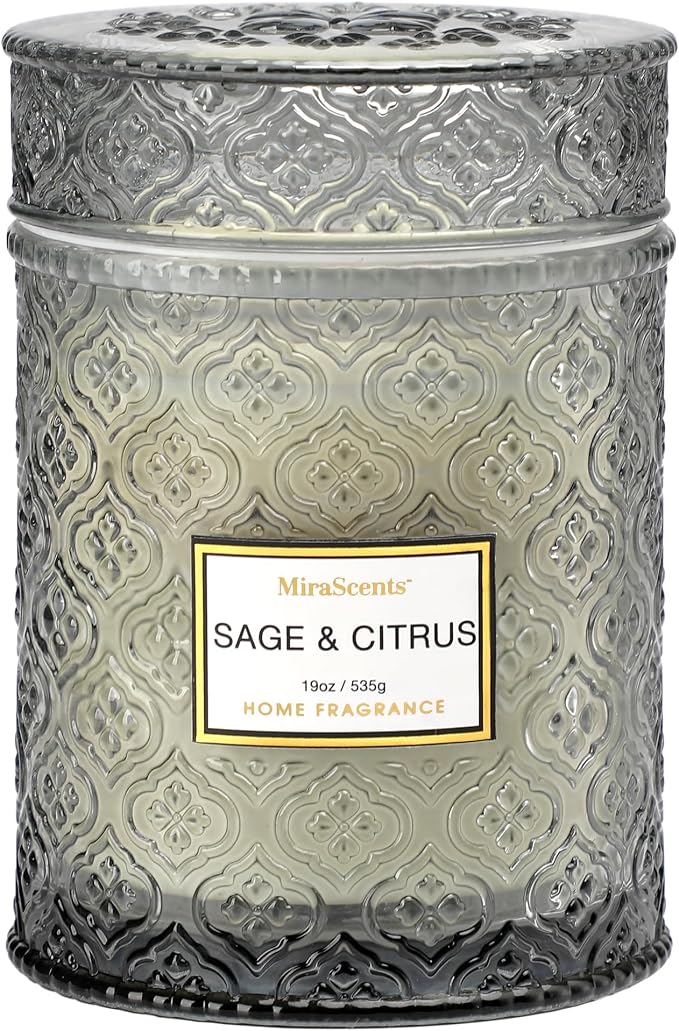 Sage & Citrus Scented Candles, Large Natural Soy Candle, 88 Hours Burning Time by MiraScents