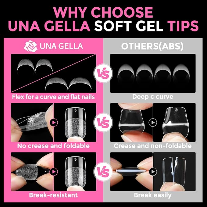 UNA GELLA Short Square & Squoval Nail Tips 216pcs Pre-Etched Short Square Round - Image 6
