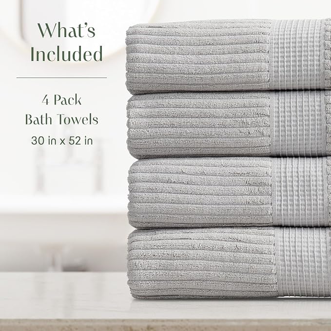 Springtree Home 100% Cotton Bath Towel Set of 4 | Super Soft & Absorbent - Image 2