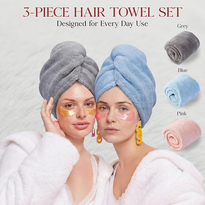 3 Pack Large Microfiber Hair Towel Wrap - Image 9