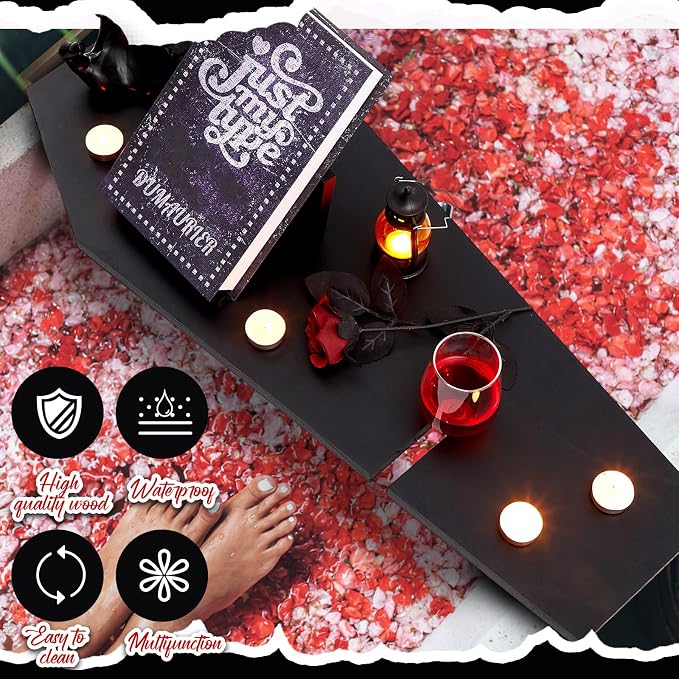 Barydat Halloween Decorations Coffin Bath Tray Gothic Coffin Serving Tray - Image 5