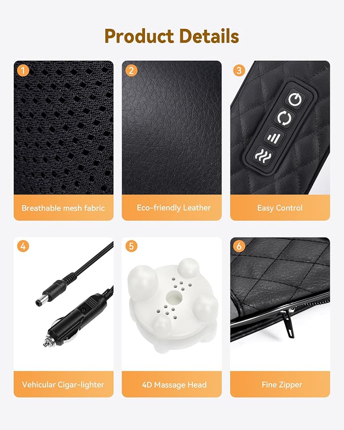 Neck Massager with Heat, Shiatsu Neck and Back Massager, 4D Deep Tissue Kneading - Image 9