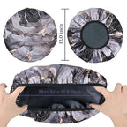 Black Marble Print Satin Shower Cap, Three-Layer Terry Cloth Lined, - Image 2