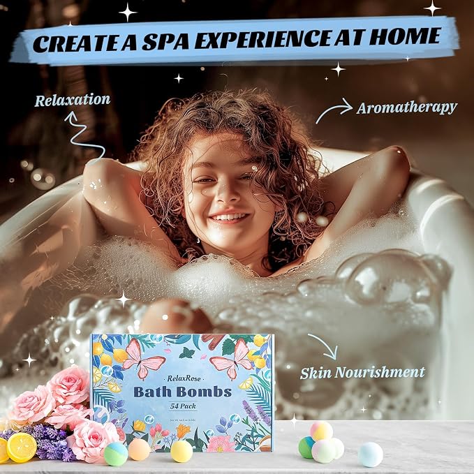 54 Pack Handmade Bath Bombs – 11 Vibrant Colors & 9 Unique Scents, Long-Lasting - Image 4