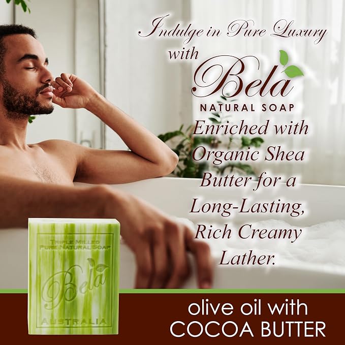 BELA Olive Oil and Cocoa Butter Soap, 3.3 OZ Pack of 6, Long Lasting French - Image 5