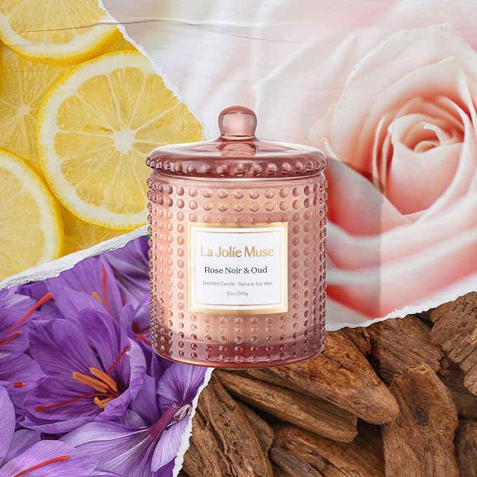 LA JOLIE MUSE Rose Noir & Oud Scented Candle – Lemon, Rose & Oud | 10 oz - Image 2