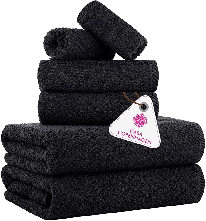 CASA COPENHAGEN Popcorn 6Pcs 100% Egyptian Cotton Large Designer Towels Gift by CASACOPENHAGEN