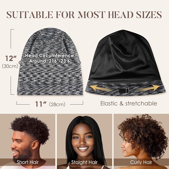 LULUSILK Mulberry Silk Lined Sleep Cap, No More Frizzy Tangled Hair, Stay On - Image 5