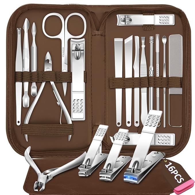 Manicure Set 16 In 1 Professional Stainless Steel Pedicure Kit Toenail Clippers by BLESWIN