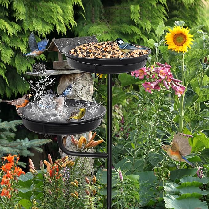 Freestanding Birdbaths Bowl Outdoor, Standing Garden Bird Bath Bird Feeder & - Image 4