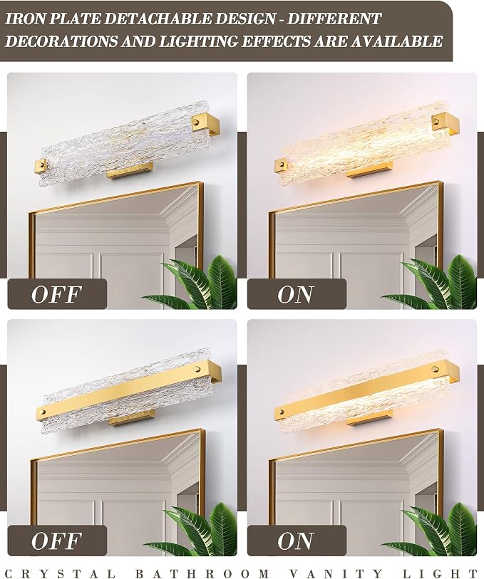 Brushed Gold LED Bathroom Vanity Light, 24.4 Inch 15W Modern Dimmable Bathroom - Image 2