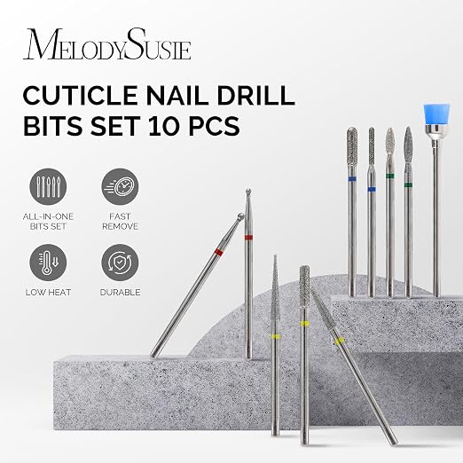 MelodySusie 10pcs Nail Drill Bits Set, 3/32 Inch Diamond Cuticle Nail Bits Kit - Image 2