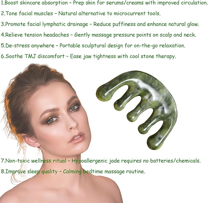Meridian Massage Comb for Face & Scalp, Natural Stone, Stimulates Blood - Image 3