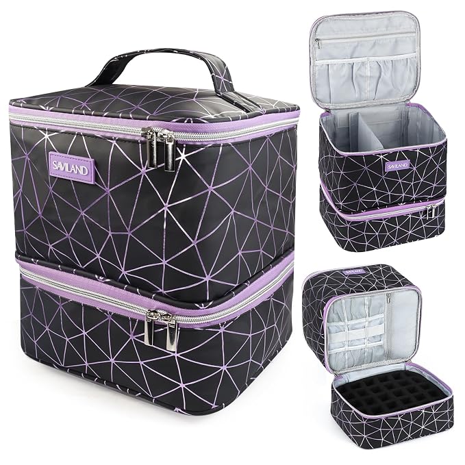 SAVILAND Nail Polish Organizer Bag: PU Leather Nail Kit Organizer Holds 30 by SAVILAND