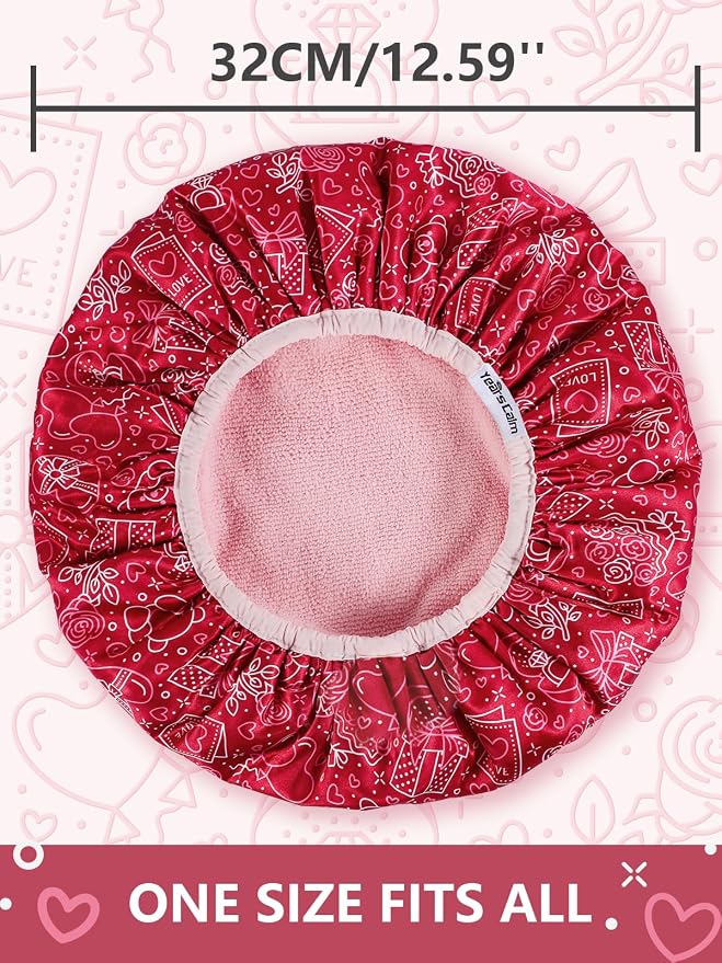 Years calm Terry Lined Shower Cap, Triple Layer Heart Motifs, Waterproof - Image 2