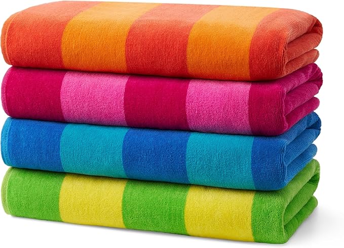 Kaufman - Soft Oversized Beach Towels in Bulk | 29" x 58" Velour Striped Towel - Image 2