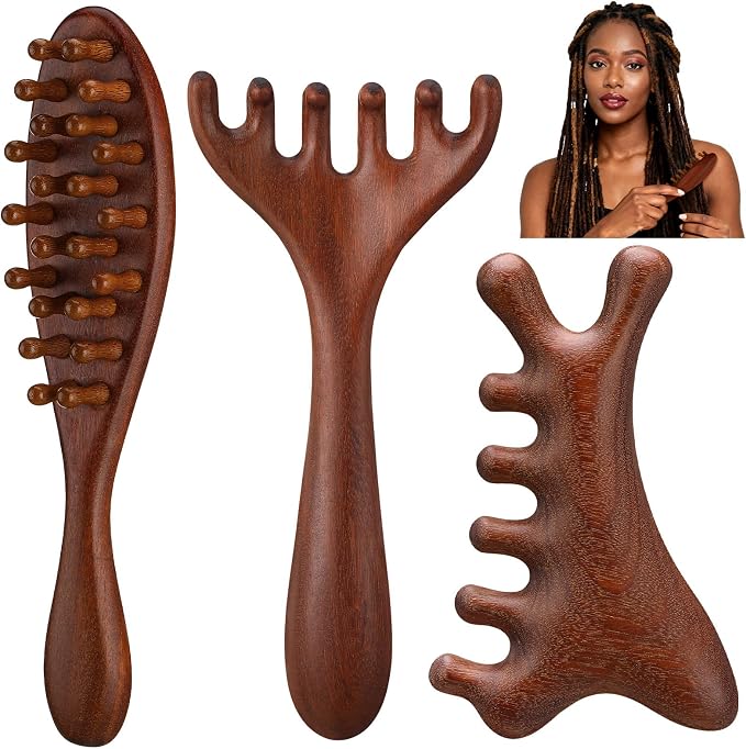 ProSuites 3 Pack Wooden Scalp Massager Tool Loc Combs, Long Handle Head Massage - Image 8
