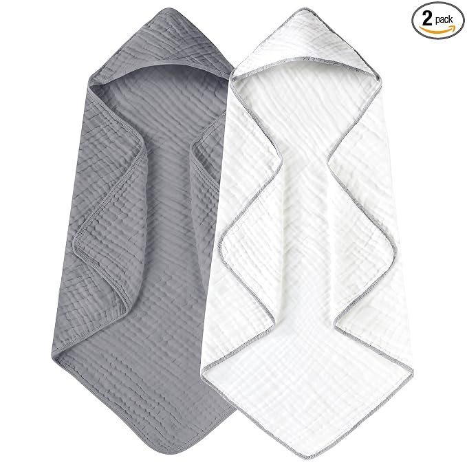 Yoofoss Hooded Baby Towels for Newborn 2 Pack 100% Muslin Organic Cotton Baby by YOOFOSS