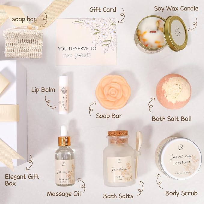 EXTALOW Spa Gifts for Women Mothers Day Gifts Jasmine Bath Gift Baskets - Image 3