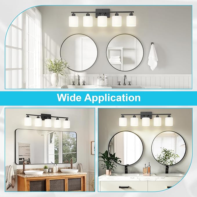 Bathroom Black Lighting Fixtures Over Mirror, Anti-Rust 5-Light Bathroom Vanity - Image 5