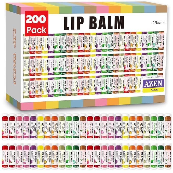 AZEN 200 Pack Lip Balm Bulk, Moisturizing Lip Balms by AZEN