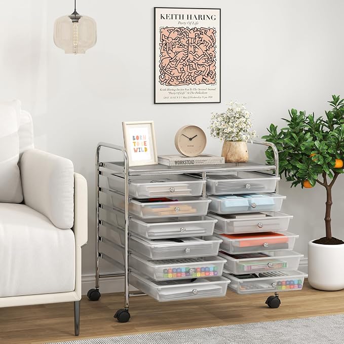 Giantex 12 Drawers Rolling Cart, Mobile Storage Drawer Cart, Classroom - Image 2