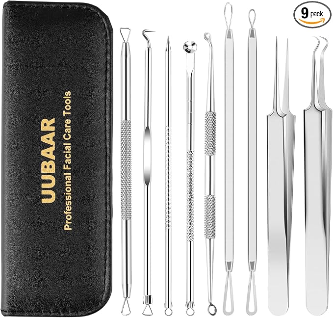 UUBAAR 9PCS Blackhead Remover Tools, Pimple Popper Tool Kit by UUBAAR