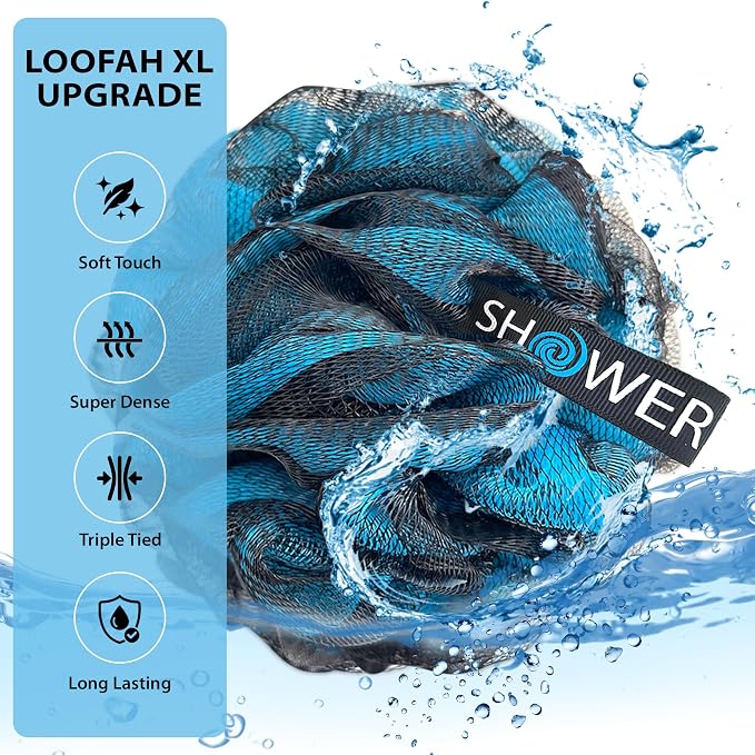 SHOWER BOUQUET Loofah-Charcoal Bath-Sponge XL-Color-4-Pack // Extra Large 75g - Image 3
