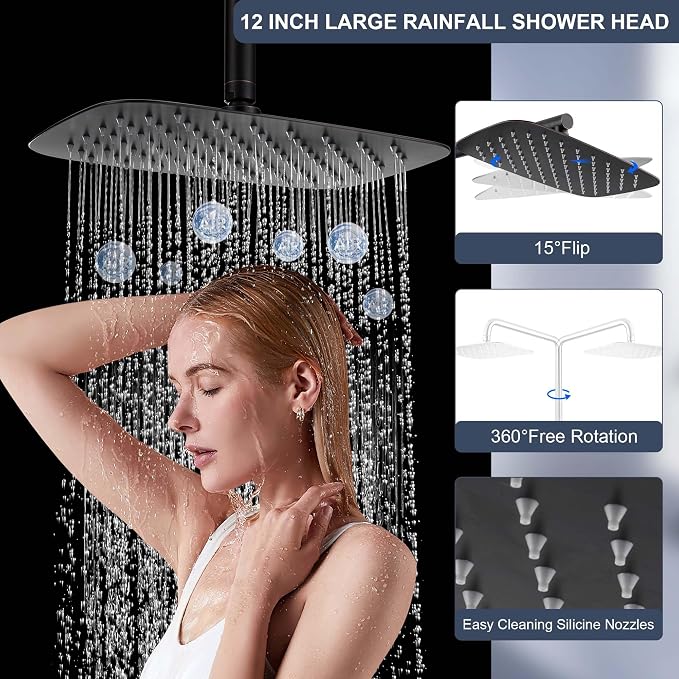 SonTiy Retrofit Rain Shower System Wall Mount, Oil Rubbed Bronze 12 Inch Rain - Image 2