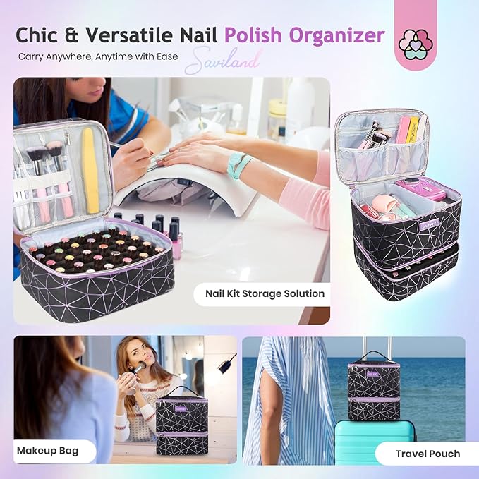 SAVILAND Nail Polish Organizer Bag: PU Leather Nail Kit Organizer Holds 30 - Image 6