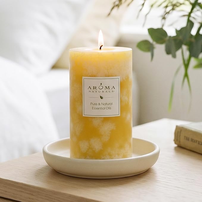 Aroma Naturals Orange and Lemongrass Essential Oil Scented Pillar Candle - Image 4