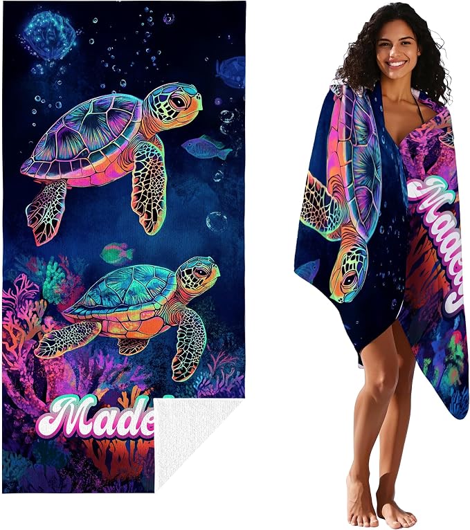 JML Custom Beach Towel with Name, Personalized Microfiber Beach Towel with Name - Image 2